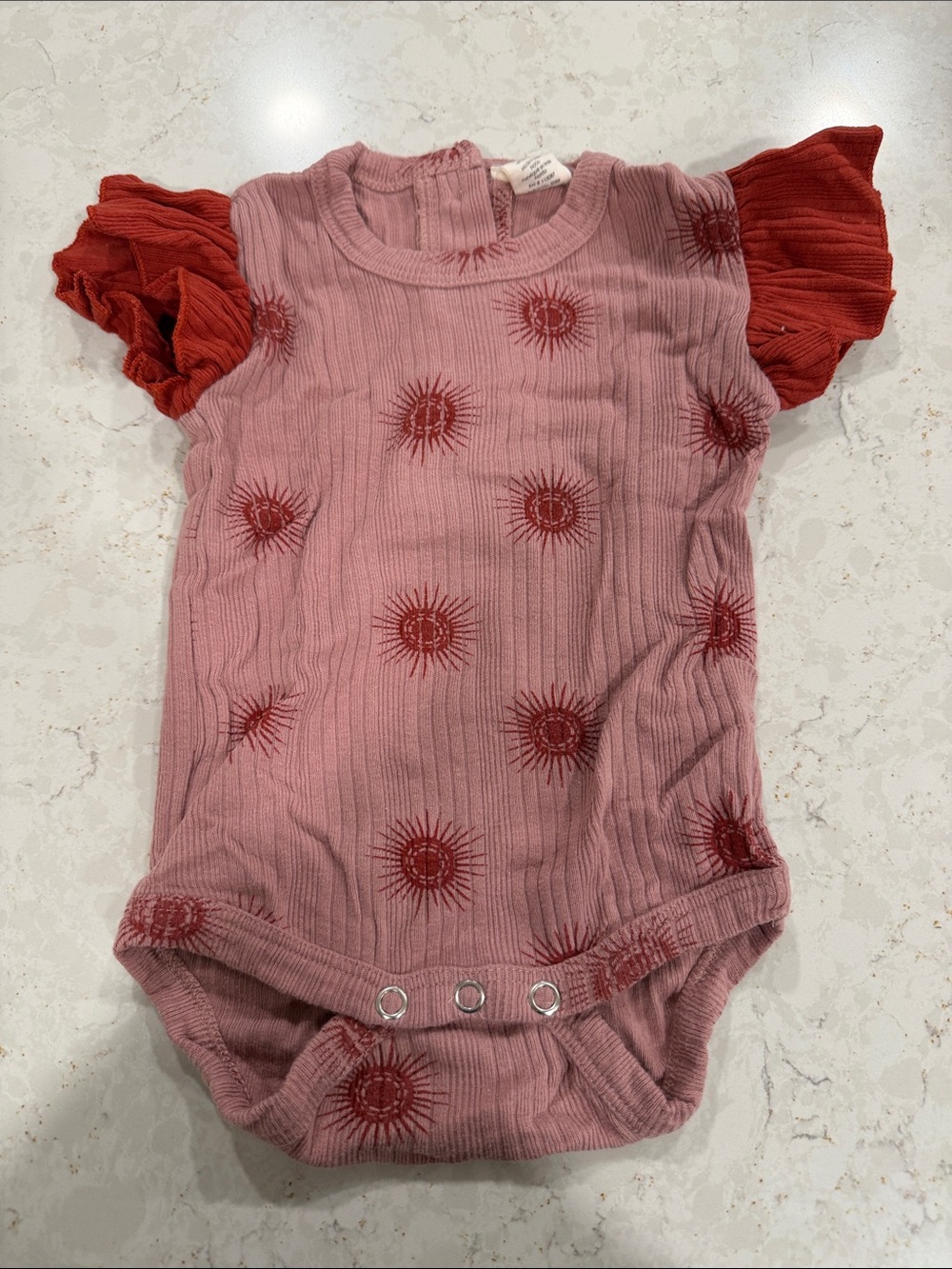 Kate Quinn Sleeveless Ruffle Shoulder Bodysuit Stamped Mauve Small Suns Organic